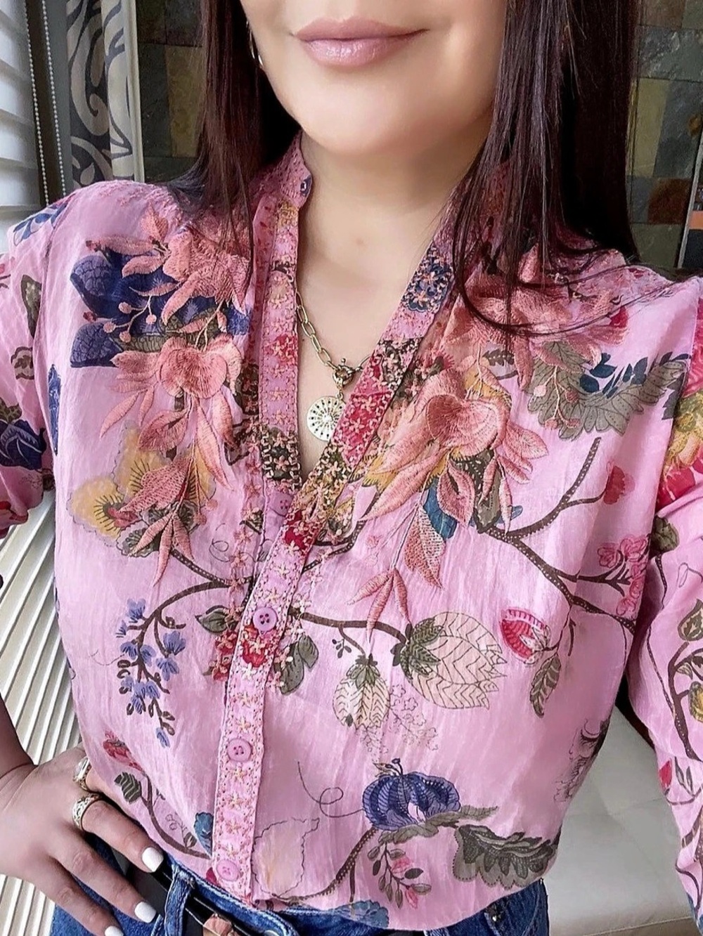 Vintage Goa cotton Floral Blouse - Medium